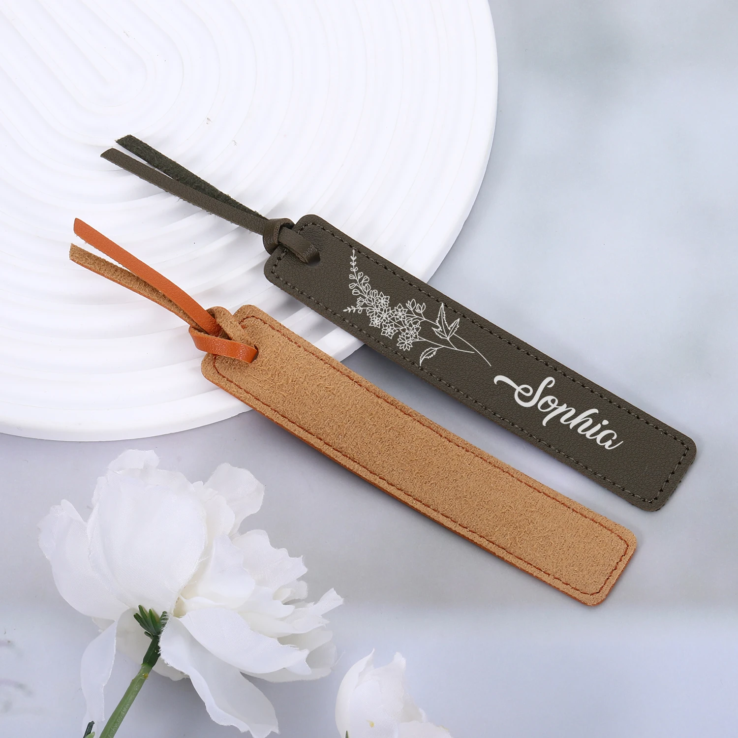 Personalized Leather Bookmark for Friend Custom Name Bookmark with Birth Month Flower for Book Lover Gift PU Leather Bookmark