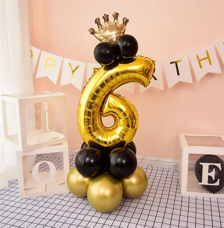 16 Stück 32 Zoll Zahlenfoliensäule Chrom Gold Schwarz Luftballons Geburtstag Party Dekorationen Kinder Junge Mädchen 1 2 3 4 5 6 7 8 9 Jahre alt – Detail 7