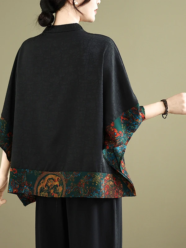 قميص نسائي أنيق على الطراز الصيني بأكمام خفاش وأزرار أمامية، تصميم فضفاض لفصل الصيف، إصدار جديد أنيق، ملابس أنيقة للأمهات