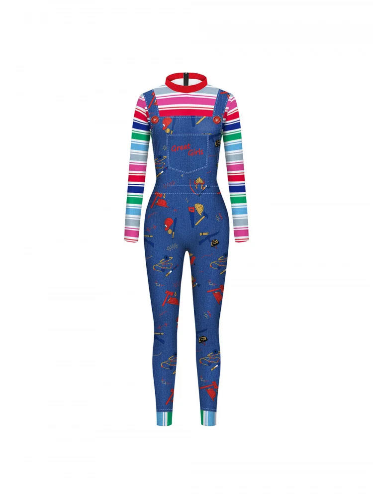 loween Digital Print Performance Suit Jumpsuit Tight Pants Stage Performance Costume Women's Ethnic Faion Polyester