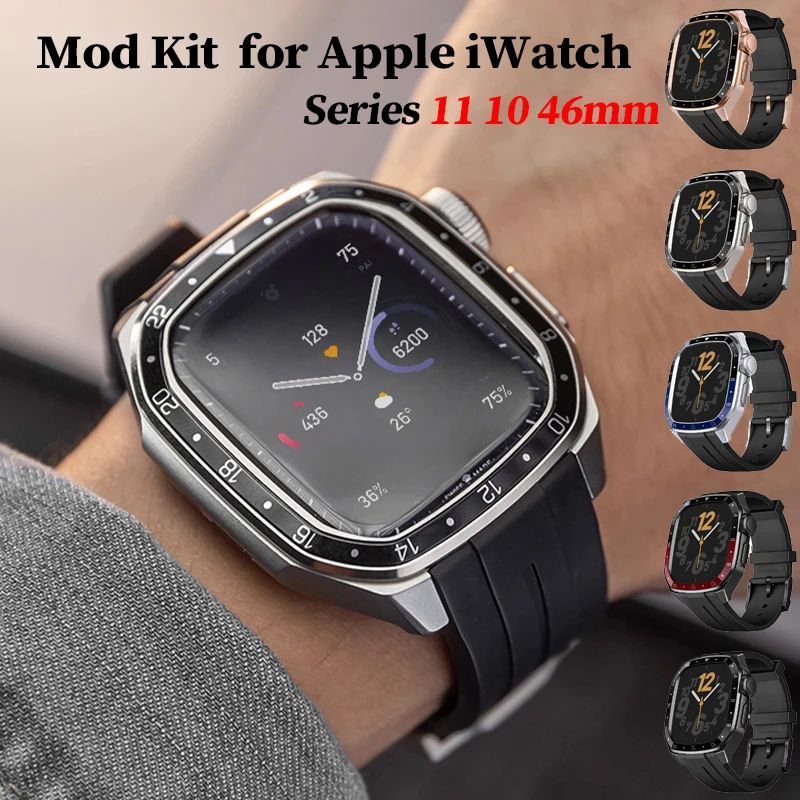 Luxury Carbon Fiber for Apple iWatch Series 11 10 46mm Modification Mod Kit Metal Frame Case for iWatch S11 10 46MM Case Strap