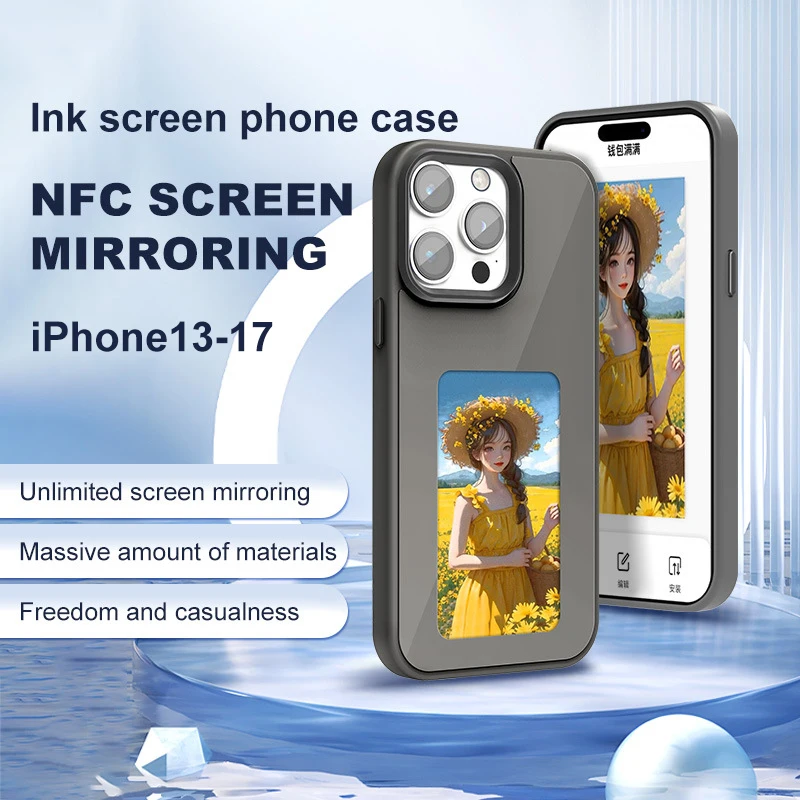 

NFC Customized Picture E Ink Screen Phone Case for iPhone 13 14 15 16 17 ProMax DIY Display Bracket Digital Cartoon Holder Cover
