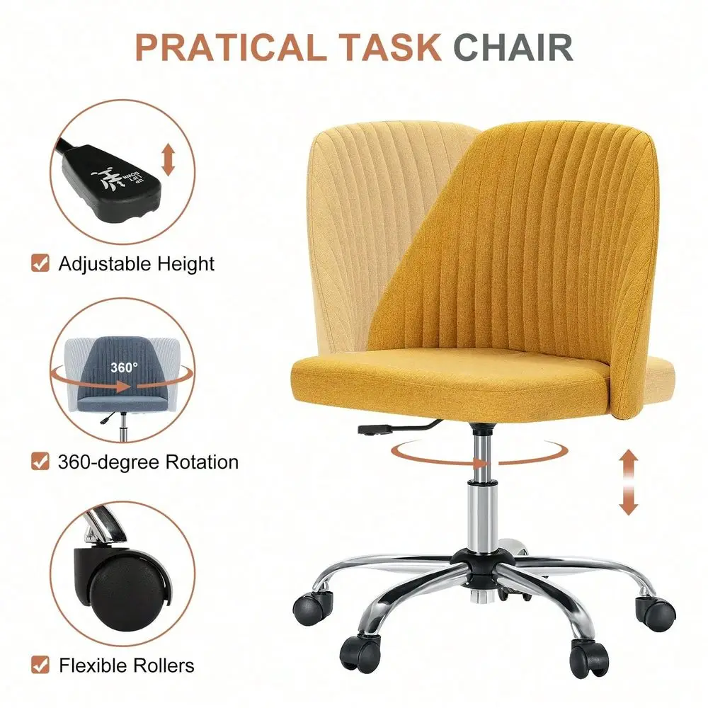 Armless Chair Home Office Desk Chair With Wheels Adjustable Swivel Task Computer Vanity Chair For Small Spaces