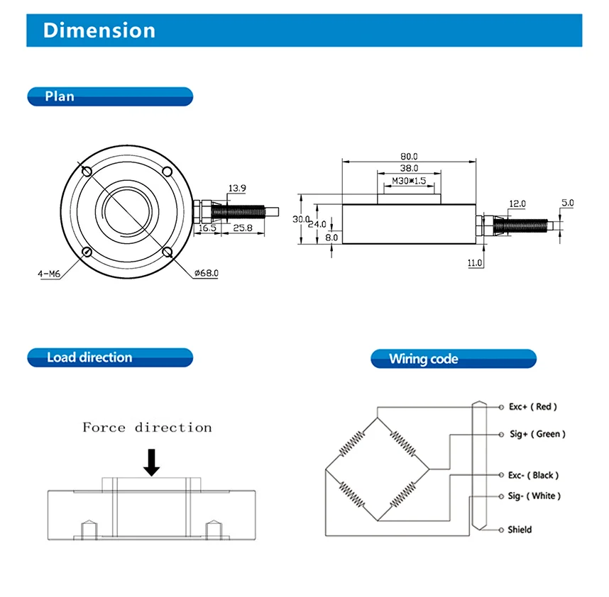 X-H80 Stainless steel Strain Gauge Compression load cell manufacturer