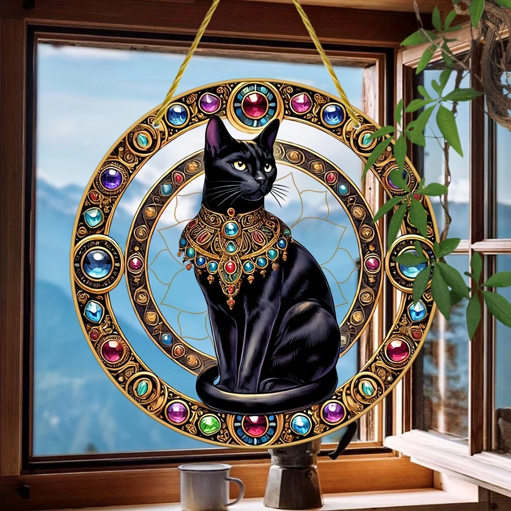 Charming Black Cat Acrylic Catcher - Round Translucent Window Hanging, Perfect for Home and Party Decorations, Perfect Gifts