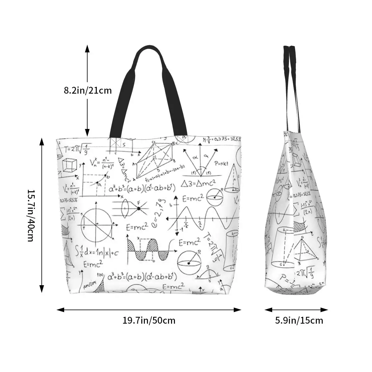 Mathematics Formulas Math Numbers Shopping Tote Bag Canvas Large Capacity Shoulder Bags Shopper Grocery Handbag for Women