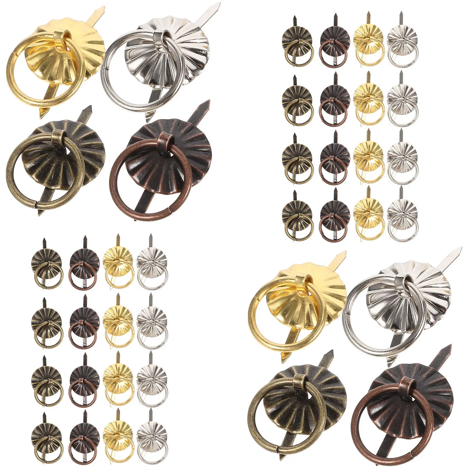 Mini Drawer Pulls 40pcs Metal Ring Handles Brad Fasteners Vintage Cabinet Knobs for DIY Furniture Decor