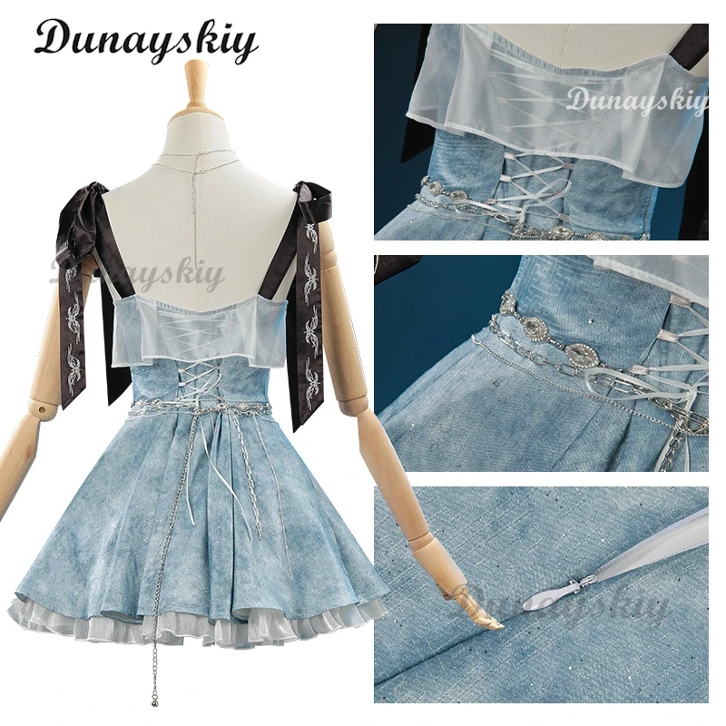 مجموعة زوجين من Love and Deepspace Caleb - فستان قصير أزرق للنساء |   زي الفتيات لحفلة الهالوين