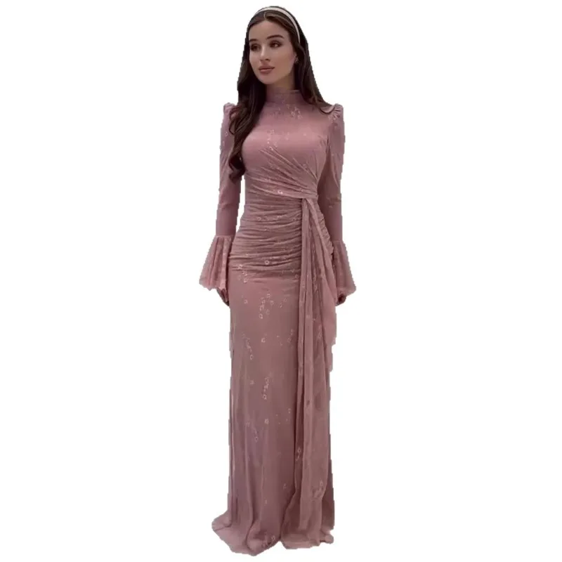 

Eid Party Dress Women Abaya Sequins Slim Fit Dubai Eid Muslim Jalabiya Ramadan Morocco Kaftan Vestidos Largos Arab Long Robe