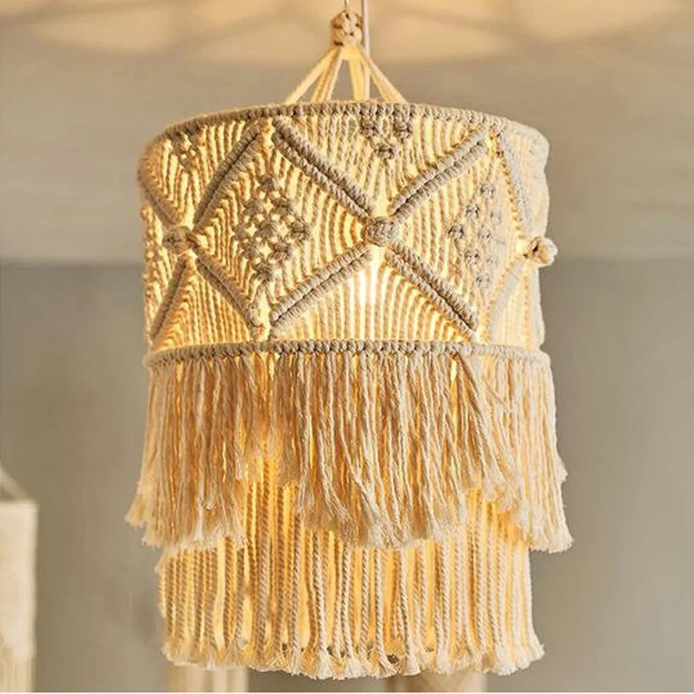 Imagem -04 - Pendurado Capa da Lâmpada Tecido Tapeçaria Abajur Boho Macrame Estilo Teto Pingente Luz do Agregado Familiar Quarto Lustres Decoração