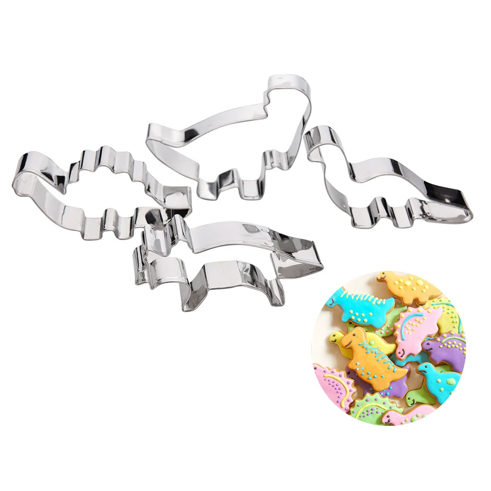 

4 Pcs Stainless Steel Biscuit Mold Fruit Cutter Decorating Dinosaur Mold Mould Cutter Tools for Cake Fondant Biscuit Pastry Cook