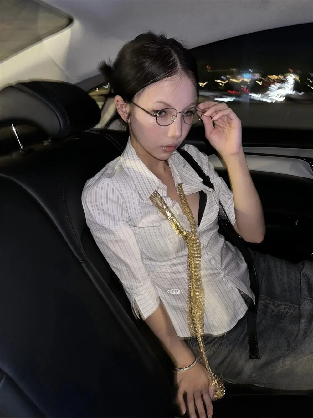 Striped Shirt Women Casual Streetwear Blouses Half Slim Summer Shirt Y2k Vintage Korean Fashion Tops Streetwear Emo Retro Shirts view 4