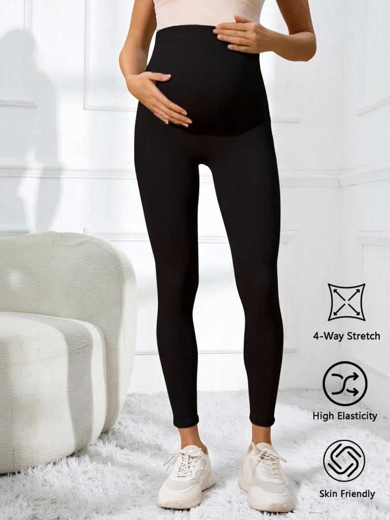 Letter Print Maternity Leggings High Waist Over Belly Soft Stretch Butt Lifting Pregnancy Workout Yoga Pants