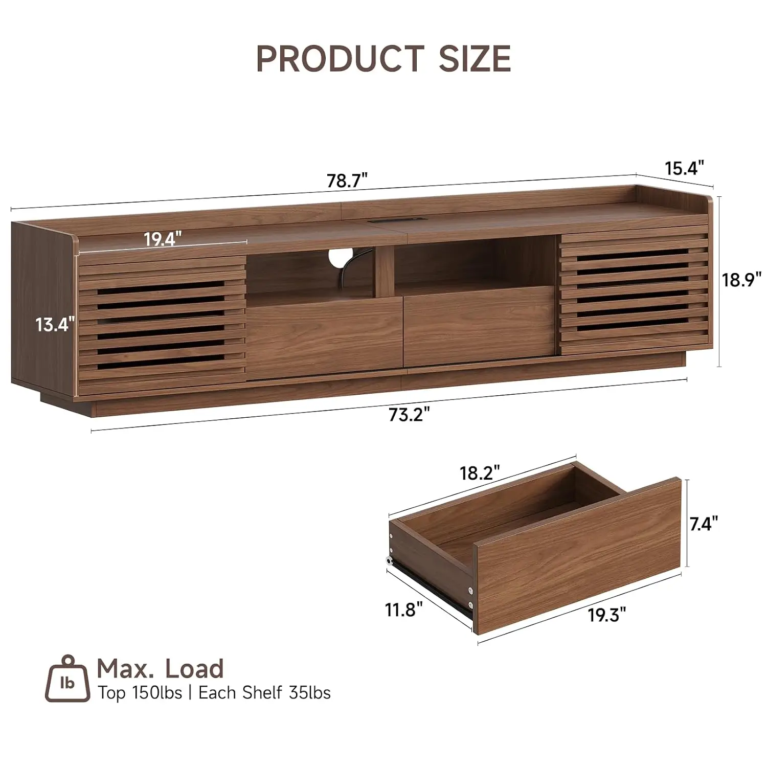 Mid-Century Modern TV Stand Console Walnut for TV Up to 85