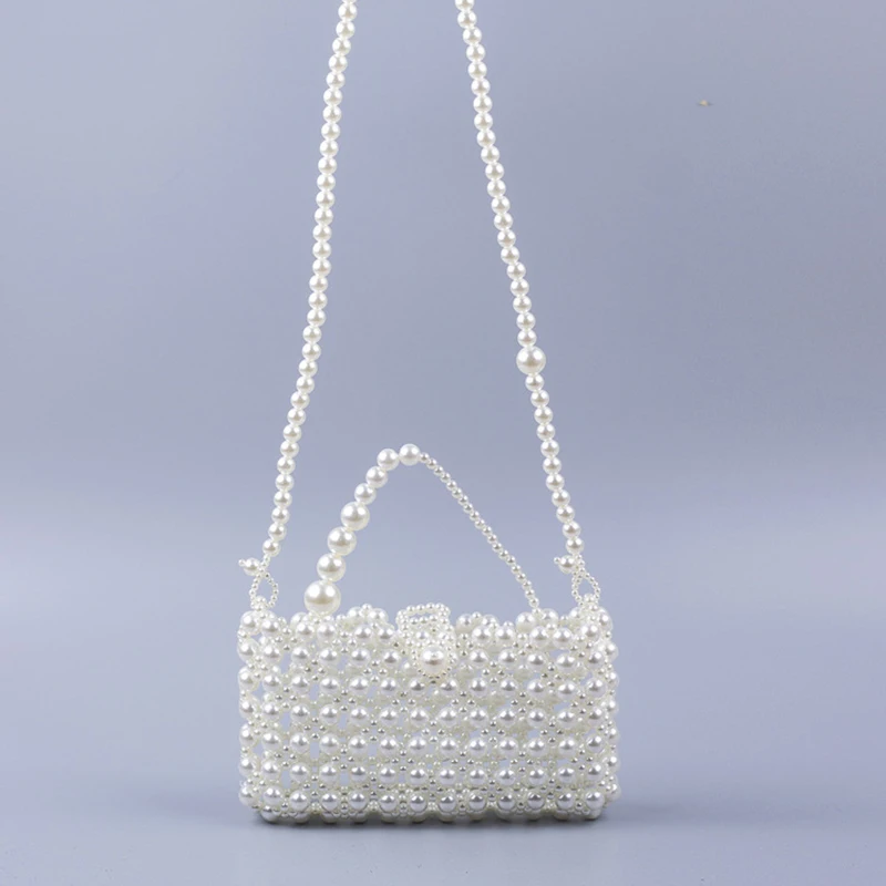 2022 Spring New Pearl Hollow Clear Bags for Women Hand-beaded Woven Clear Purses Handbags All-match Mobile Phone Women's Bag