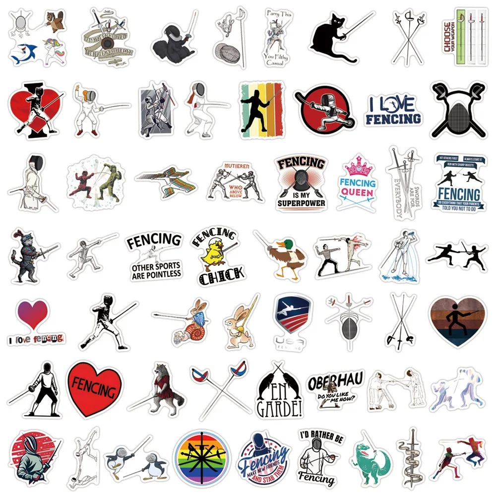 10/55PCS Cartoon Fencing Sport Graffiti Sticker Creative Decal For Laptop Guitar Phone Wardrobe Cup Waterproof Sticker Kid Toys