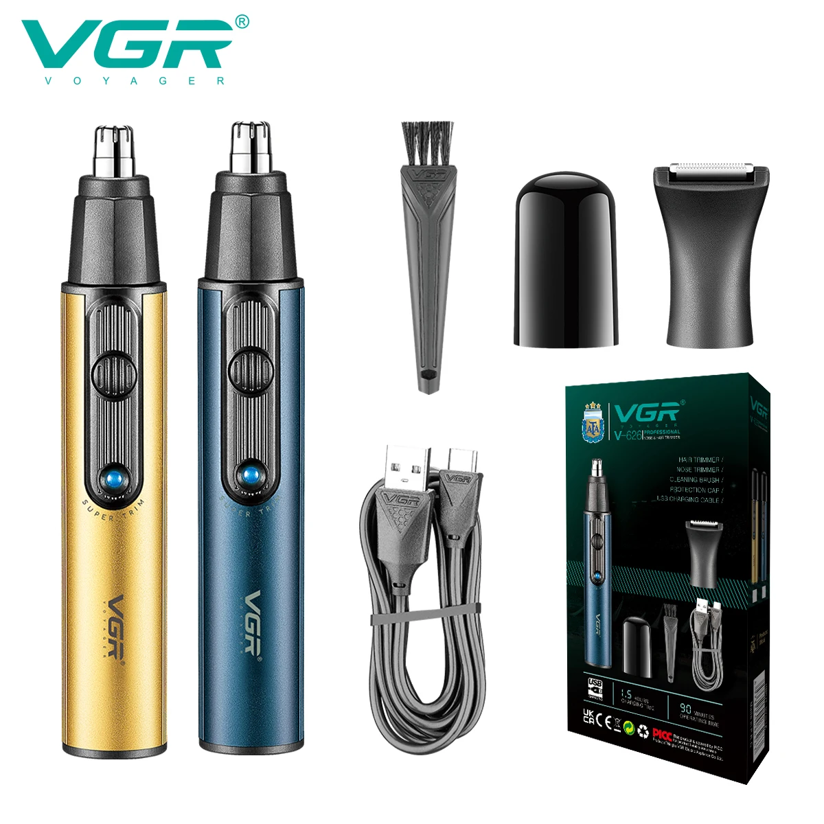 

VGR 626 Удобный набор для чистки волос 2 в 1, мужская бритва, металлический триммер для волос в носу, глубокая очистка, триммер для удаления волос
