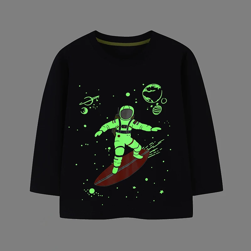 Little Maven Luminous Astronaut Cartoon Long Sleeves T-shirt Cotton Children Tops Boys Autumn Clothes Children Clothing Kids