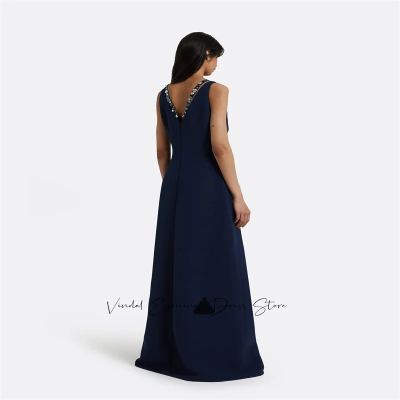 Vindal Custome Beaded V-neck Heavy Crepe Sleeveless A-line Gown Simple Saudi Evening Dress 2025