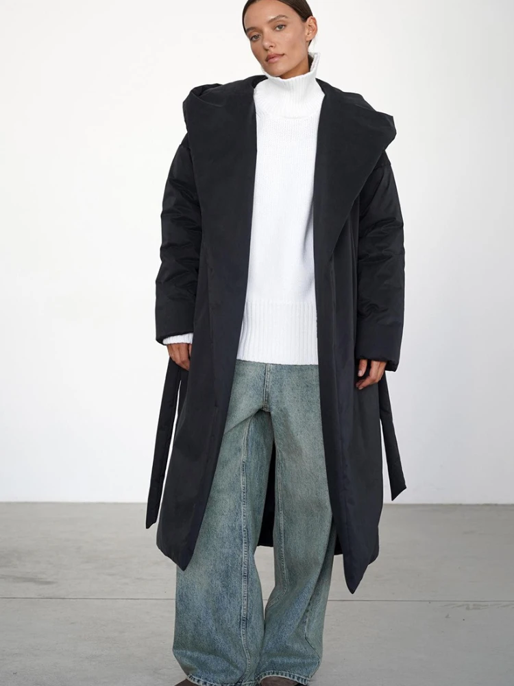 Tossy Winter Long-Length Hooded Cotton Jacket Female Loose Warm Long Sleeve Solid  Pocket Luxury Coat 2025 Female Jackets Coat