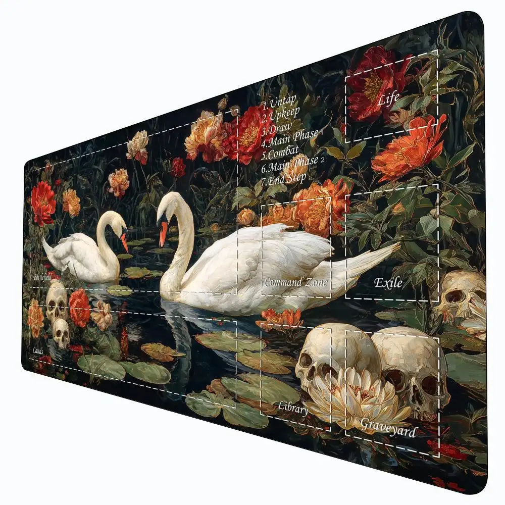 

White Swan and Skull Lotus Magic Card Battle Mat MTG Playmat Anti-slip Base 35X60CM gathering gaming mats Board Game Mat for TCG