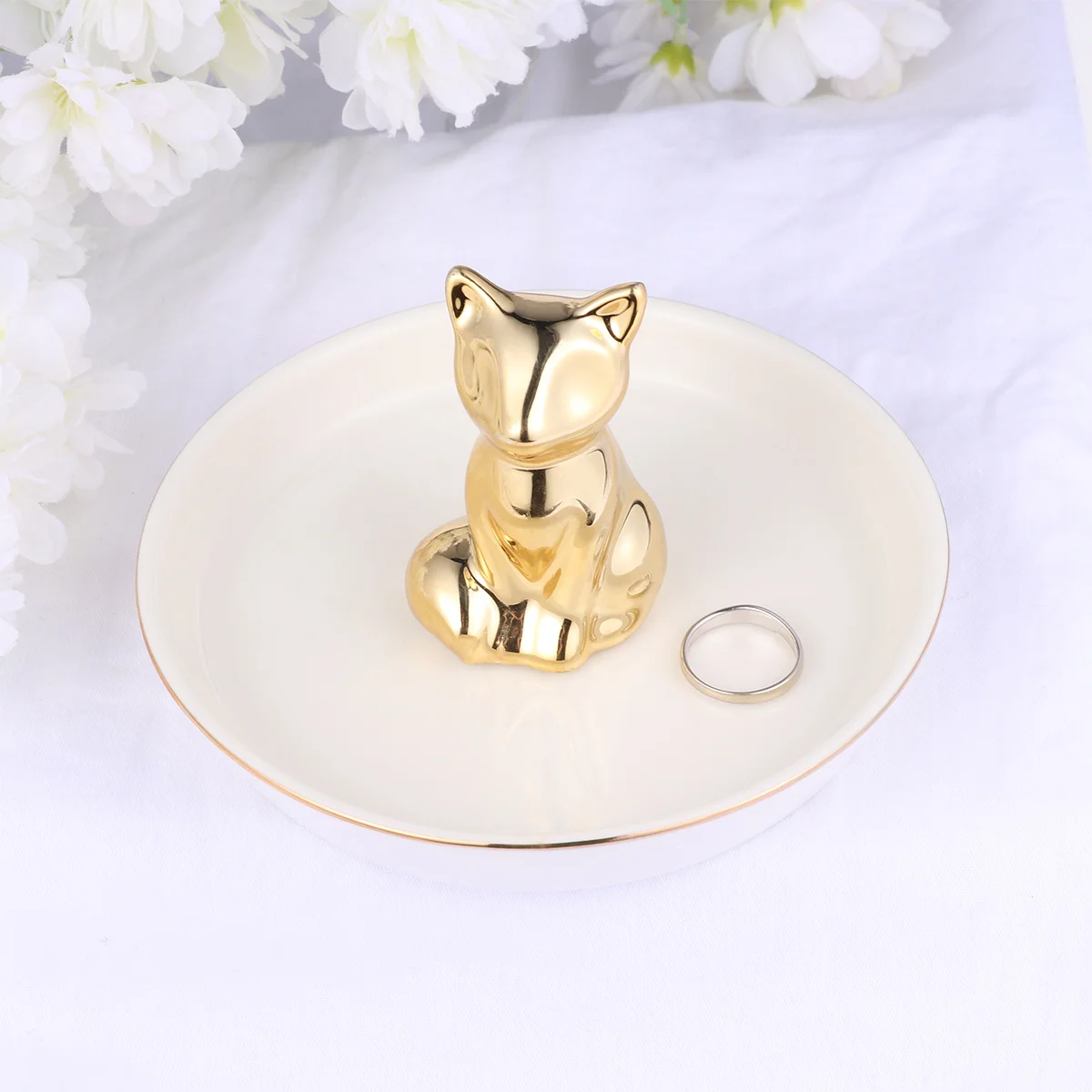 2 Pcs Ring Ceramic Jewelry Dish Wedding Holder Tray for Jewellery White Organizer