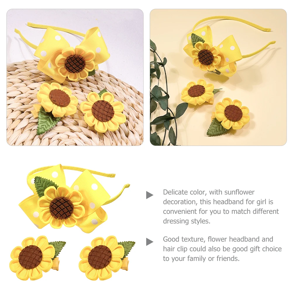 

1 set Sunflower Hair Accessories Set for Girls Floral Headband Clips Lightweight Comfortable Party Graduation Gift Decoration