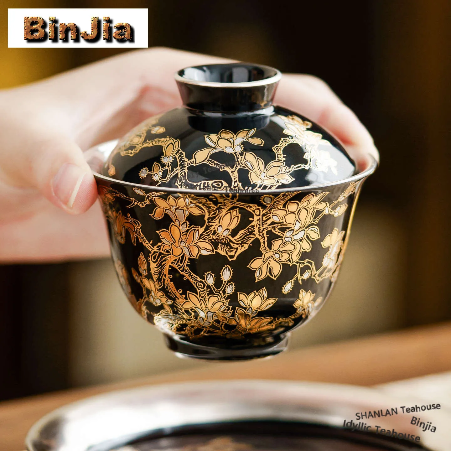 

148ml Gilt Silver Golden Branches Magnolia Gaiwan Luxury Tea Tureen Tea Bowl With Lid Kit Tea Maker Cover Bowl For Tea Ornaments