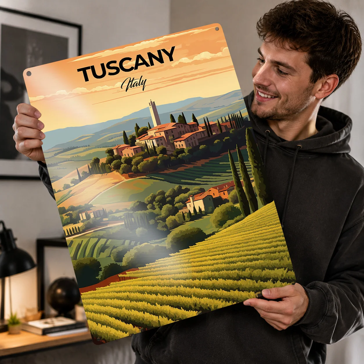 Tuscany Italy Travel Print 3D Texture Metal Poster Customized Wall Art Tin Sign Gift for Mancave Luxury Decoration Home Interior