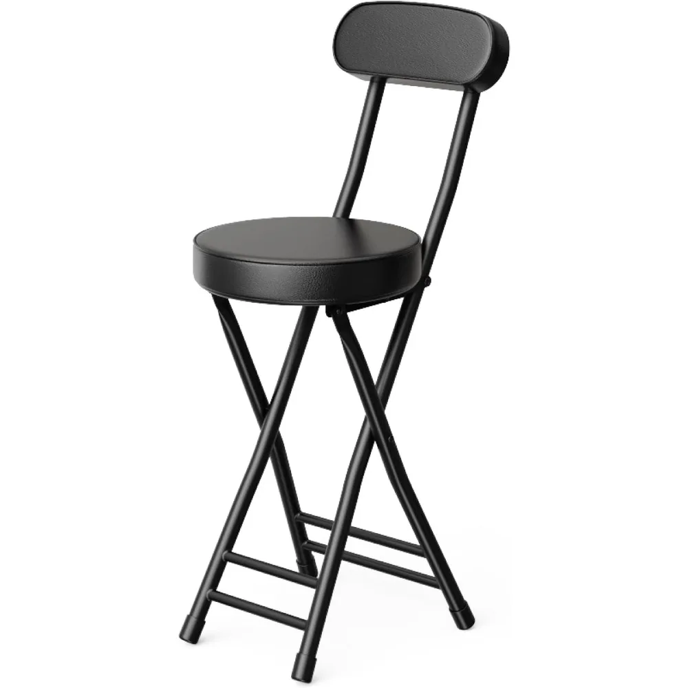 

Folding Stool,Cushioned Padded Folding Bar Stool,24inch Black Height Heavy Duty Portable Chair Stool with 300lbs Capacity for Ki