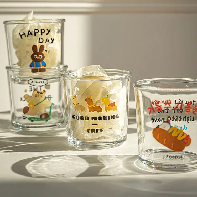 Transparent Glass Juice Cup Cartoon Animal Cute Tea Milk Coffee Breakfast Mug Household Decoration Drinking Cup Couple Gift