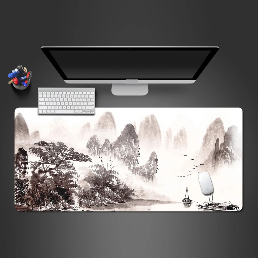 

Chinese ink painting mouse pad landscape scenery office mousepad pc gamer accessories notebook keyboard pad mouse pad 900x400