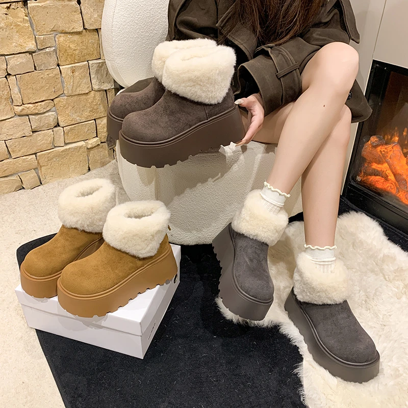 

2025 Women's Winter Thick Sole Snow Boots Round Head Middle Follow Side Zip Ankle Boots Anti-slip Outdoor Leisure Fashion Shoes