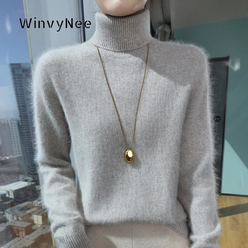 WinvyNee Women Pullover Sweater Mink Velvet Brushed Fabric Silky Turtleneck Long Sleeve Soft Practical Urban Chic Top ZA1248017B