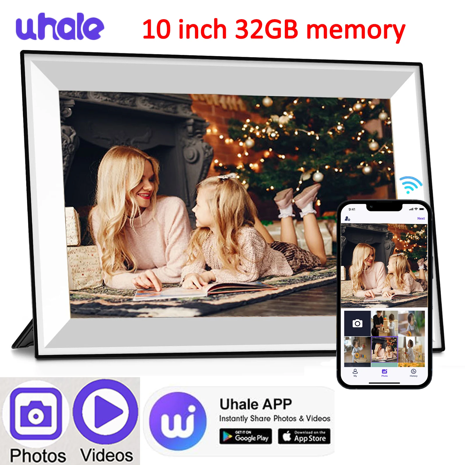 

10.1-Inch WiFi Digital Photo Frame Cloud Digital Picture Frame 1280*800 TFT Touch Screen 32GB Storage Share Photo via APP