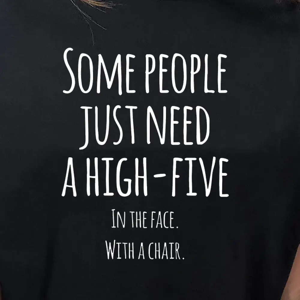 Some People Just Need A High Five In The Face With Chair T Shirt Softstyle Insult Rude Swear Novelty