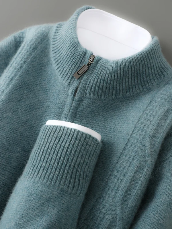 

Мужской зимний утепленный кардиган на молнии из чистой шерсти, верхняя одежда с полумолнией, мягкий вязаный шерстяной свитер с длинными рукавами