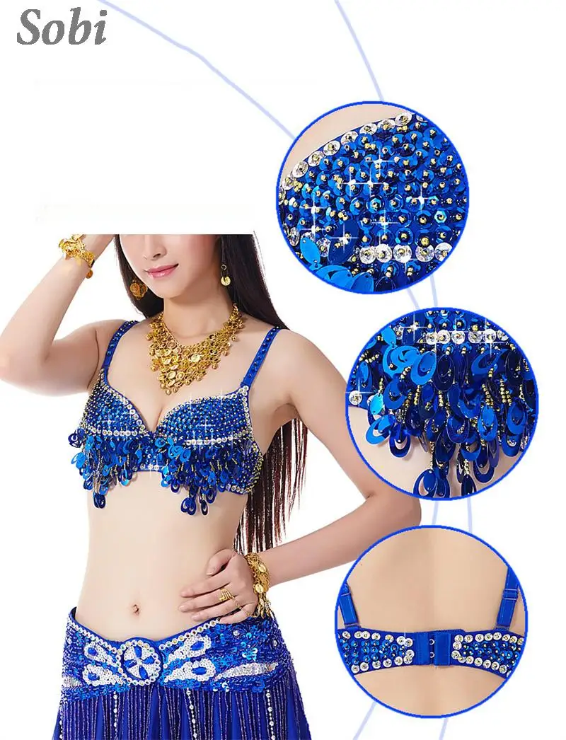 Mulheres Sexy Dança do Ventre Sutiã Top, Brilhante Lantejoulas, Beading Sutiã Acolchoado, Roupas de Dança, Moda Carnaval Trajes