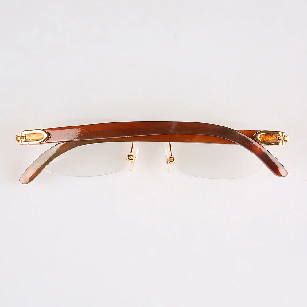 Handmade Luxury Oval Rectangle Style Rimless Frame Coffee Brown Ox Horn Optical Glasses Personalized Customized Unique Styles