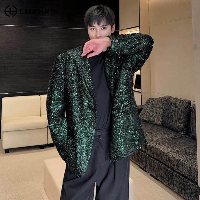 LUZHEN 2024 Autumn Original Elegant Sequin Decorate Loose Casual Blazer Coat Men's High Quality Fashion Party Suit Jacket LZ7332