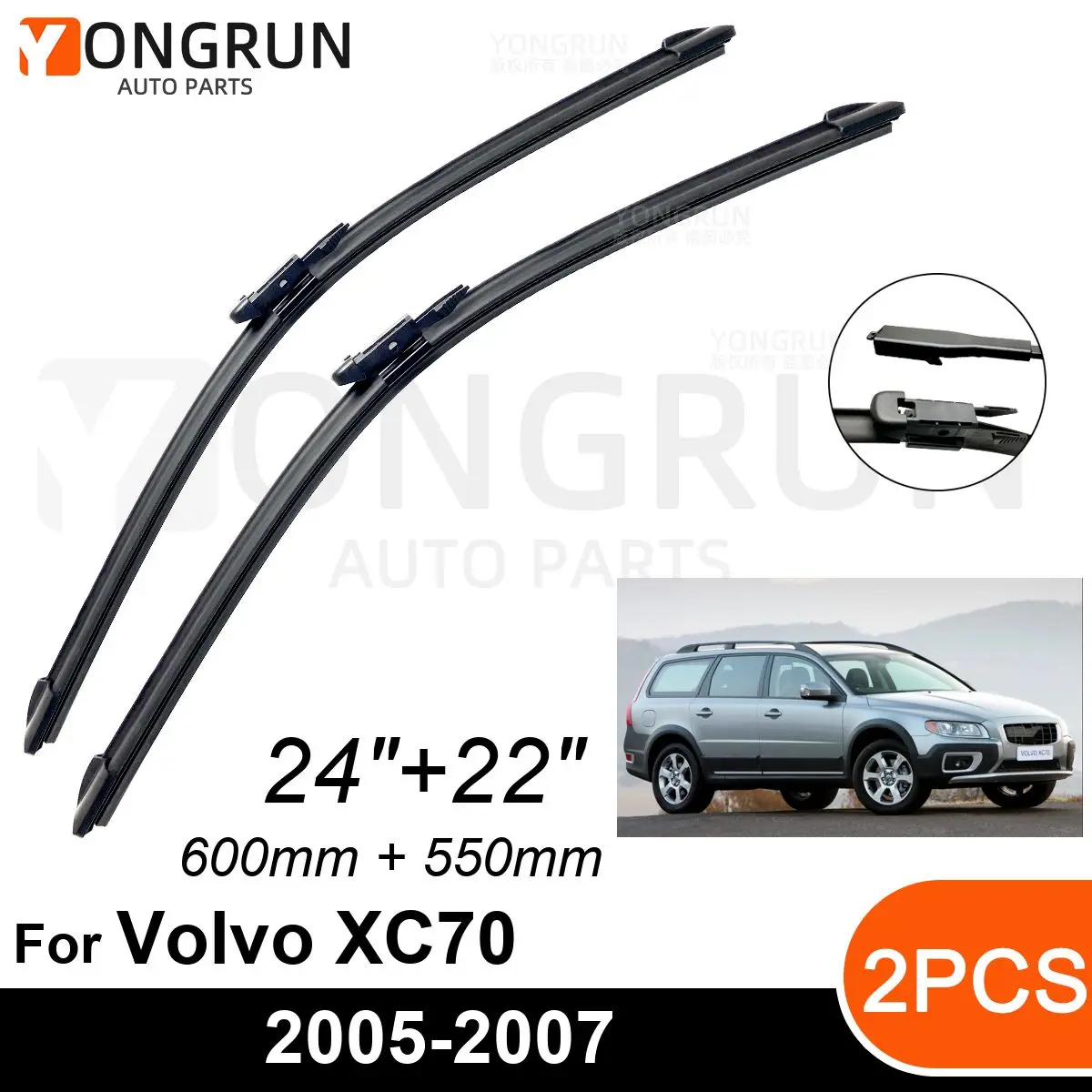 

Car Front Windshield Wipers For Volvo XC70 2005-2007 Wiper Blade Rubber 24"+22" Car Windshield Windscreen Accessories