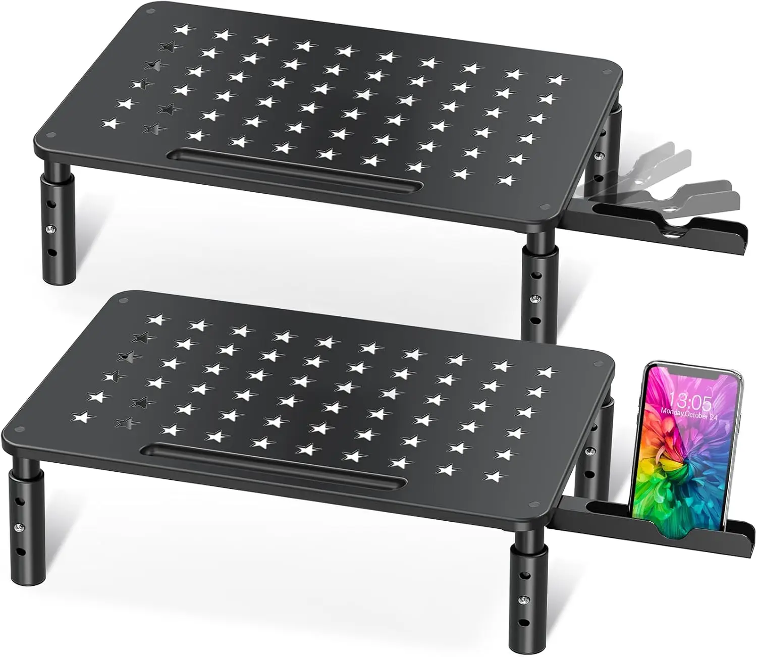 

2-Pack Adjustable Monitor Stand with Star Mesh Design, 3 Height Settings for Computers and Laptops