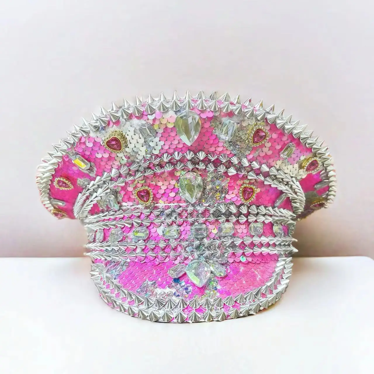 홍루안 옐로우 레이저 가죽 루프 캡틴 모자, 여성용 라인스톤 & 밀리터리 캡, 레이브 페스티벌 액세서리 & 파티 캡 남성용