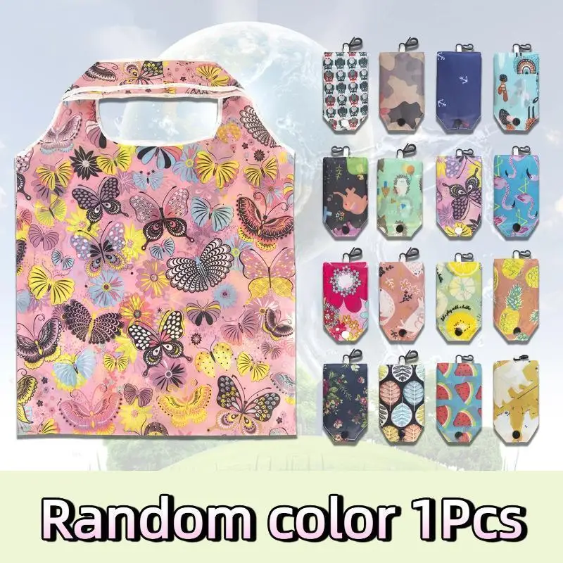 Creative Printed Polyester Organizer Bag Fashionable Recyclable Travel Foldable Reusable Eco Friendly Shopping (Color Random)