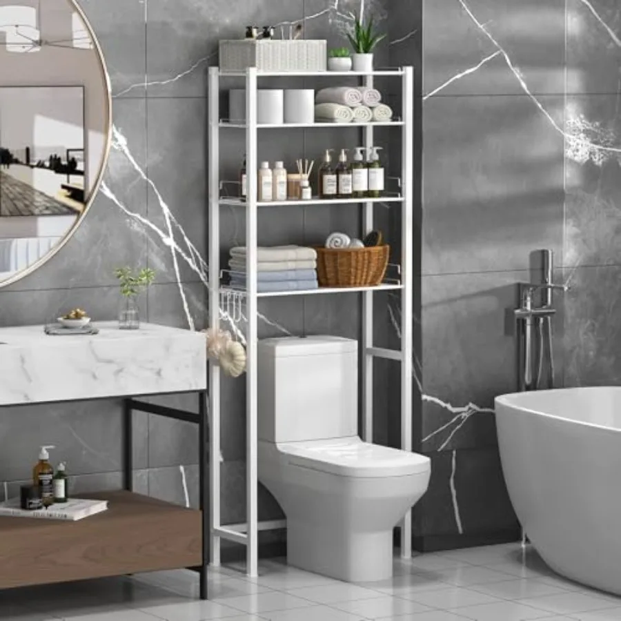 

Стеллаж для хранения над унитазом, органайзер для ванной комнаты, полки-шкаф над унитазом с регулируемой высотой, отдельно стоящая полка для экономии пространства