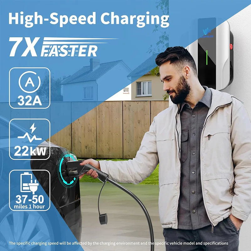 Wall-mounted EV Charging Station, Type 2, Three-Phase 22kW 32A, WiFi & App Control, Electric Vehicle Charger