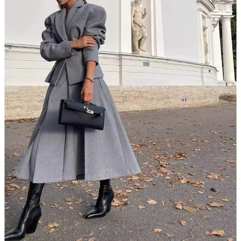 

Осень/зима 2022, новый модный женский облегающий короткий пиджак с длинной юбкой трапециевидной формы, комплект из двух предметов