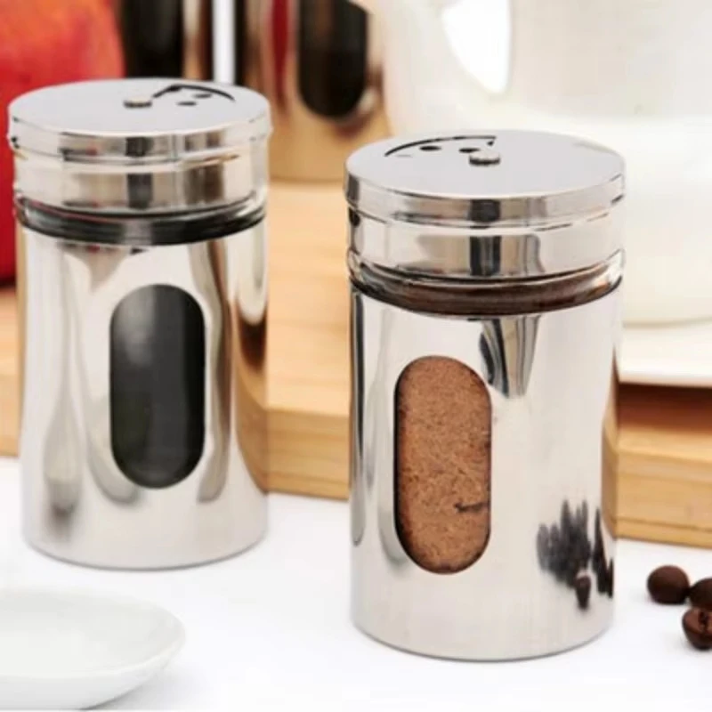 Stainless Steel Cooking Herb Spice Tools Cylinder Dusting Cocoa Cinnamon Pepper Shakers Powder Cans
