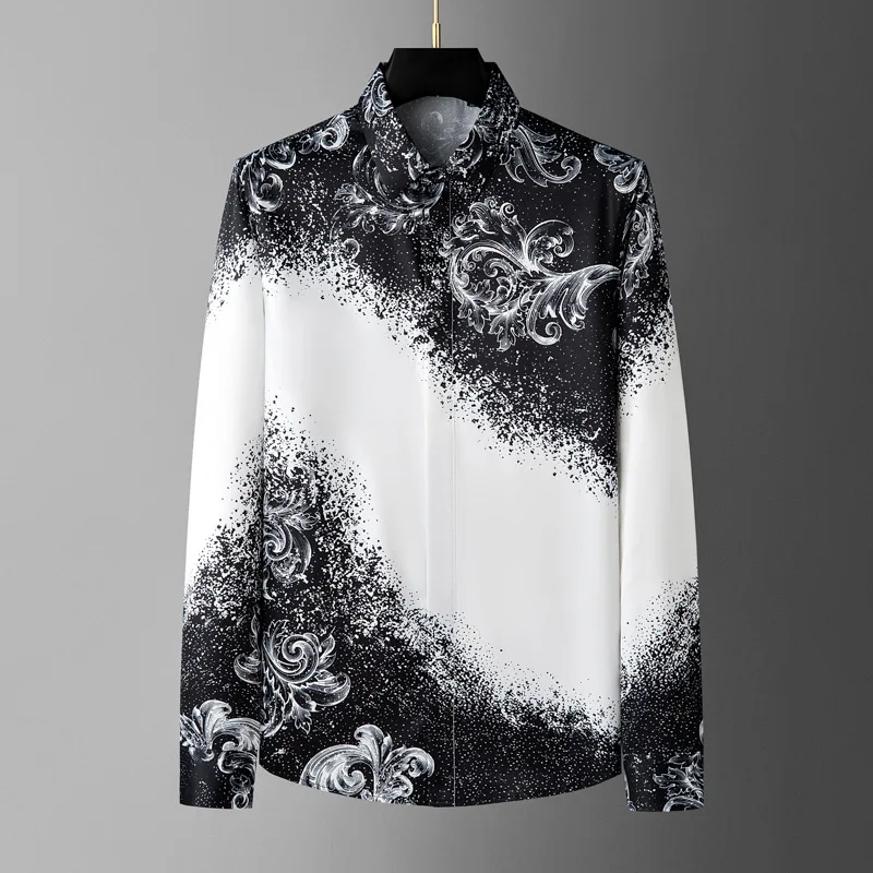 Brand Luxury Printed Shirt Men Fashion Slim Casual Business Formal Shirt Social Celebrities Singers Stage Performances Costumes