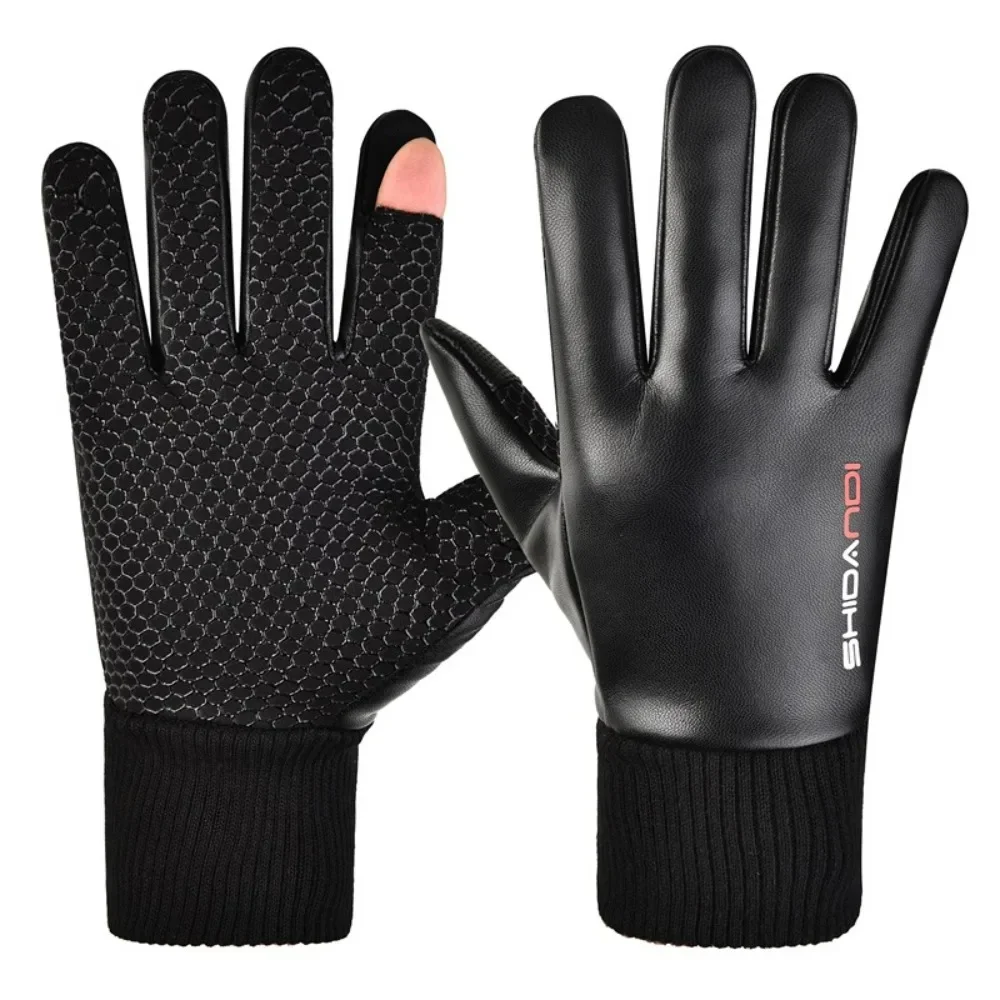 Winter Fleece Lined Touchscreen PU Leather Gloves Men Women Cycling Motorcycle Riding Driving Outdoor Sport Mittens